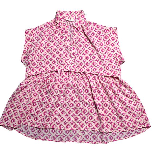 Entro Geometric Pink White Swing Tunic Short Sleeve Large - Picture 1 of 8